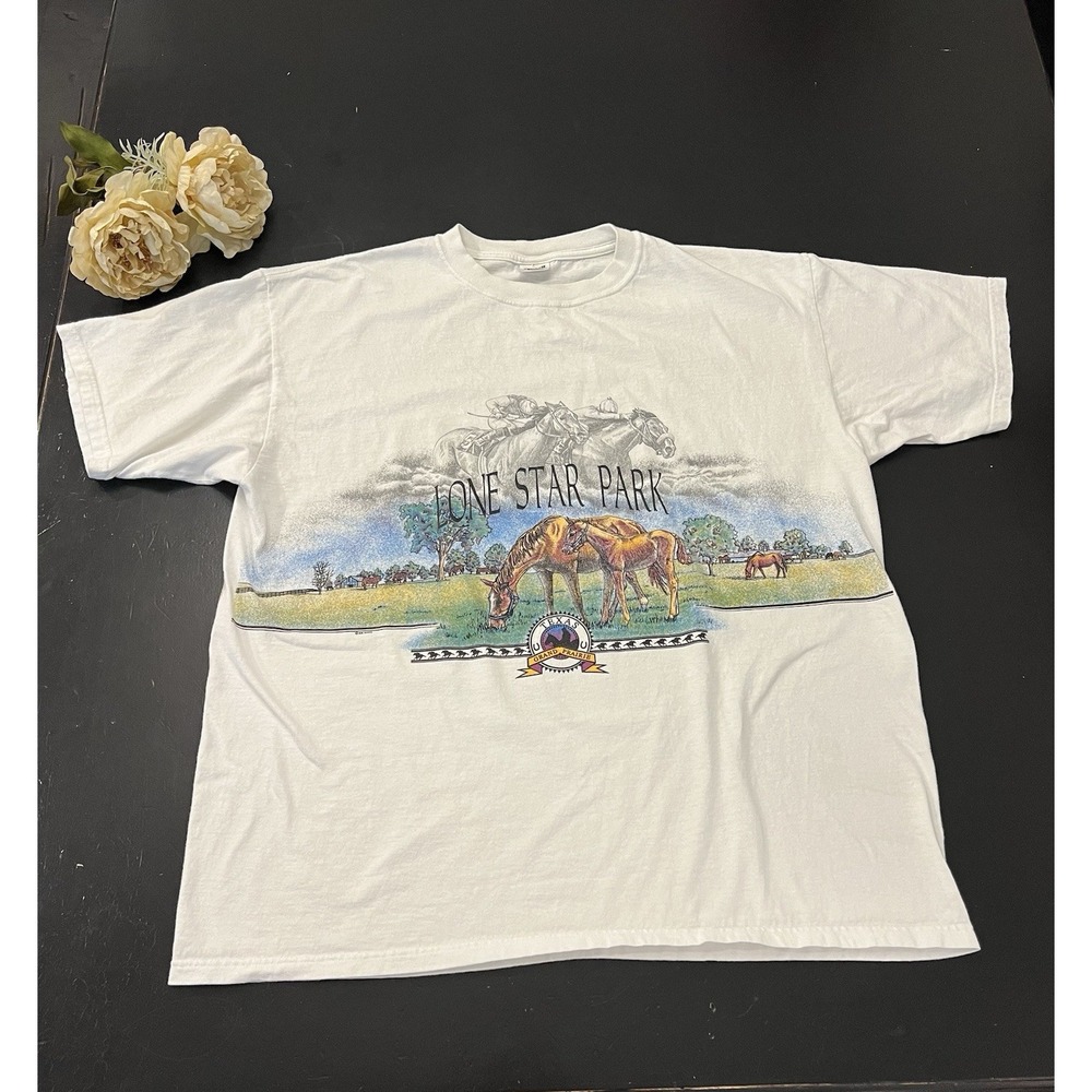 ANVIL Vintage 90s Lone Star Park Horse Races Grand Prairie TEXAS Graphic Tee 2X